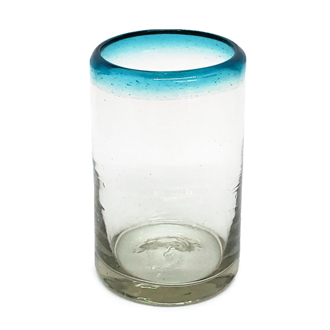 Borde de Color / Juego de 6 vasos para jugo con borde azul aqua / Éstos vasos tienen el tamaño exacto para disfrutar jugo fresco de frutas por la mañana.